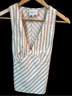Reformation Meg Top August Stripe Cream Red Cotton Poplin 4